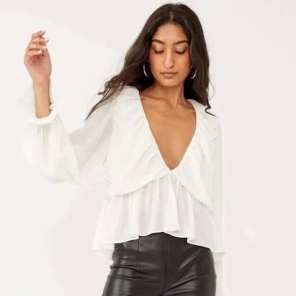 Free People Tops - Free People Women's Frenchnilla Solid Long Sleeve Daia Blouse Top Size LS